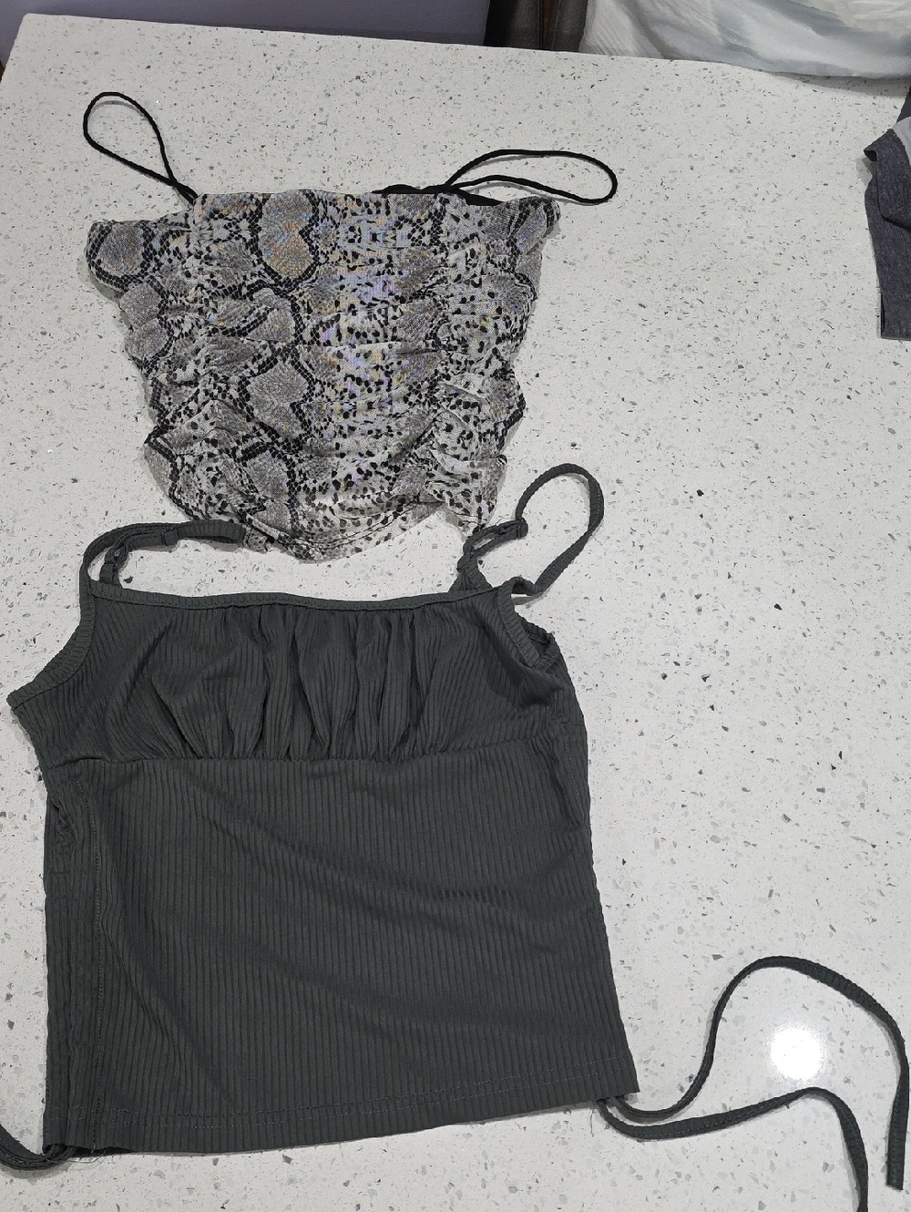 Set Of 2 Tops, Snake Print Tube Top and Charcoal Ribbed Cami Set